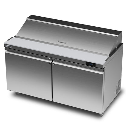 Coolake 60'' W Commercial Refrigerator Sandwich Salad Prep Table, 2 Door Sandwich Fridge with 16 GN 1/6 Pans