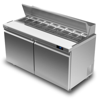 Coolake 60'' W Commercial Refrigerator Sandwich Salad Prep Table, 2 Door Sandwich Fridge with 16 GN 1/6 Pans