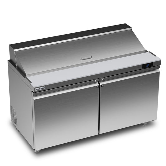 Coolake 60'' W Commercial Refrigerator Sandwich Salad Prep Table, 2 Door Sandwich Fridge with 16 GN 1/6 Pans