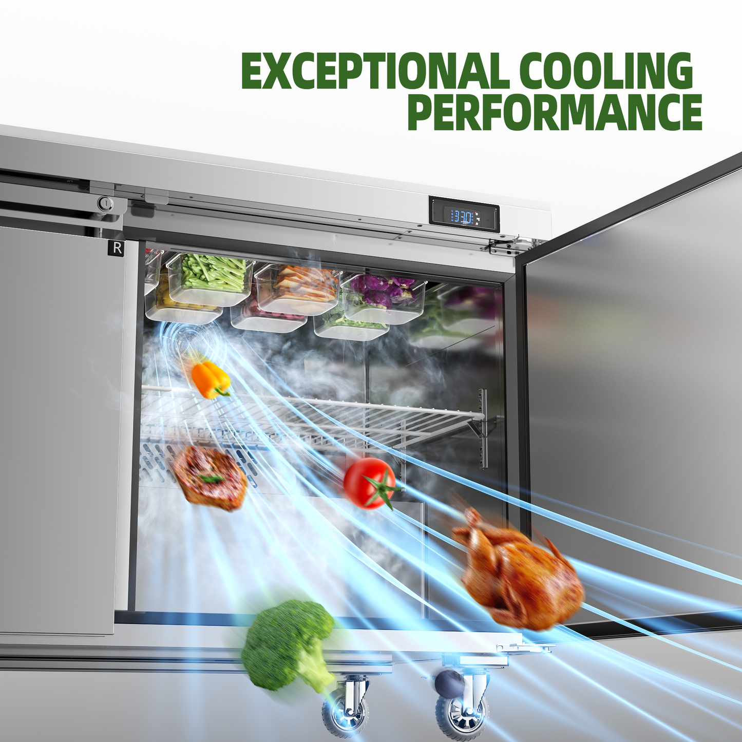 Coolake 60'' W Commercial Refrigerator Sandwich Salad Prep Table, 2 Door Sandwich Fridge with 16 GN 1/6 Pans