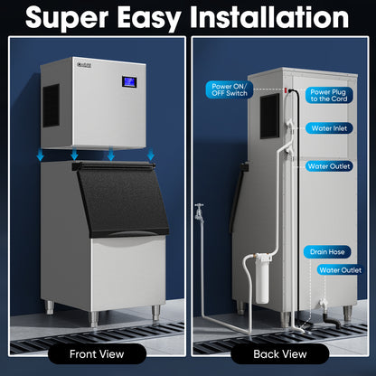 Coolski Commercial Ice Maker Machine 350LB/24H, Cube Ice Maker with Large Storage Bin Stainless Steel