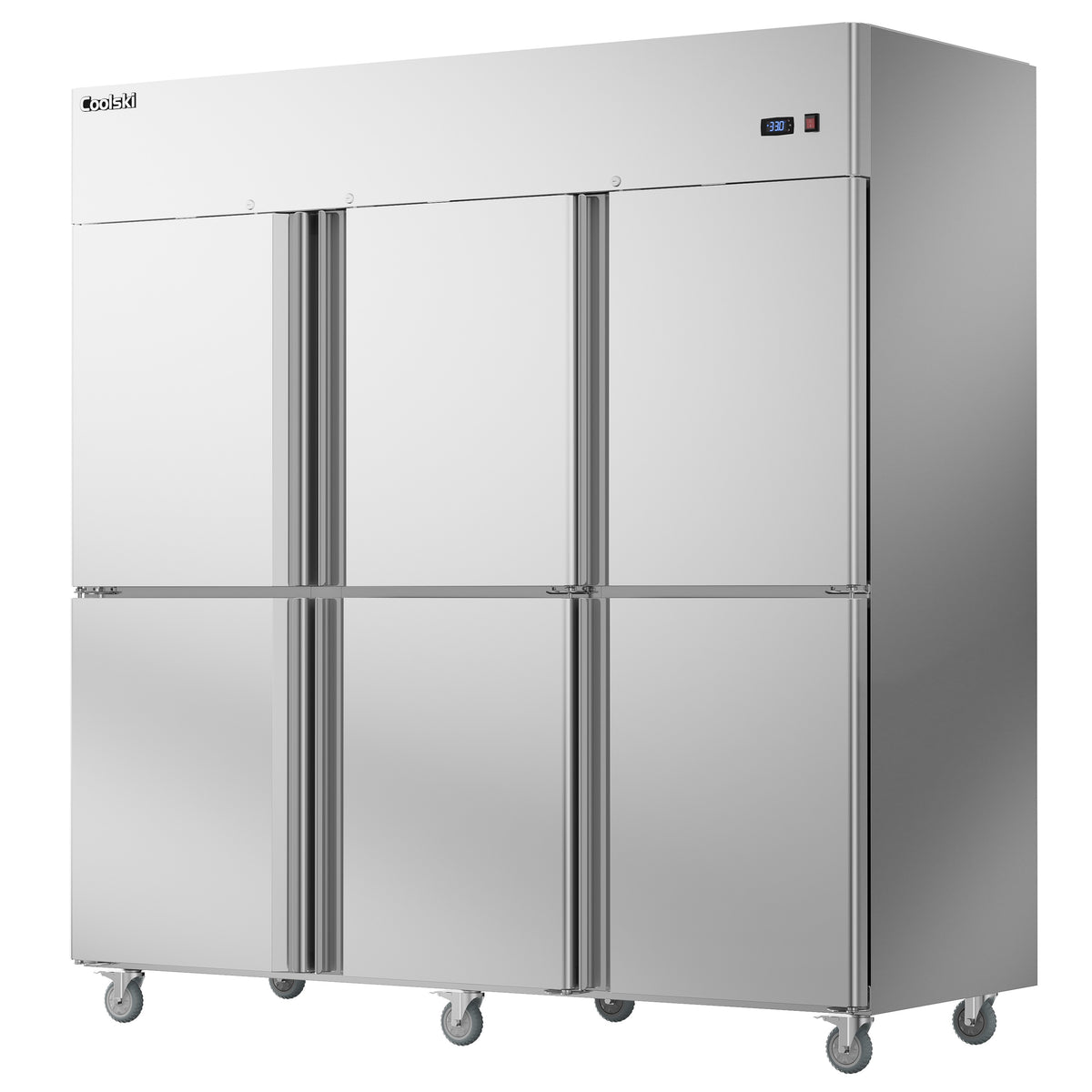 Coolski Commercial 6 Half Door Reach-In Refrigerator, 54 Cu.ft Solid Door Upright Fridge, 72" W Stainless Steel Industrial Cooler with 9 Adjustable Shelves, Auto-Defrost, Fan Cooling