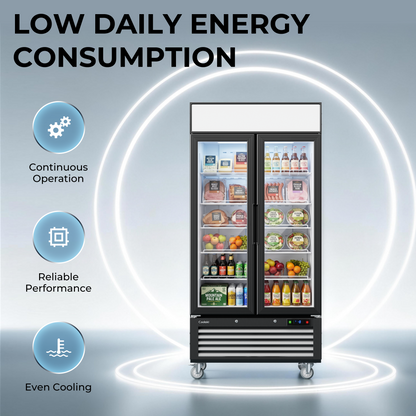 Coolski 40’’ W Commercial Display Freezer, 35 cu.ft Upright Merchandiser Freezer for Supermarket, Restaurant, Cafe, Bar, Top Customizable Light Box, Automatic Defrost, ETL&DOE Certified
