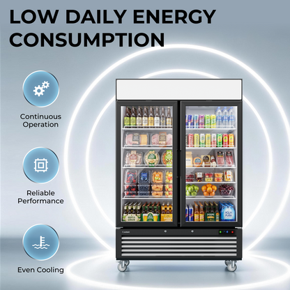 Coolski 54’’ W Commercial Display Freezer, 49 cu.ft Upright Merchandiser Freezer for Supermarket, Restaurant, Cafe, Bar, Top Customizable Light Box, Automatic Defrost, ETL&DOE Certified