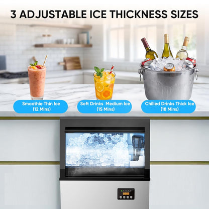 Coolski Commercial Ice Machine,200LBS/Day Stainless Steel Freestanding Ice Maker