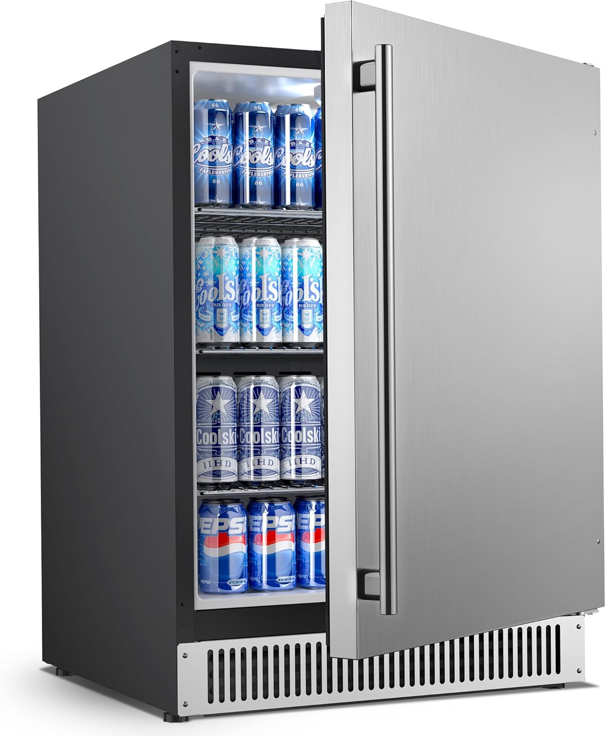 Coolski 24” 180 Cans(12 Oz.) Under Counter Built-In / Freestanding Beverage Refrigerator with Stainless Steel Door