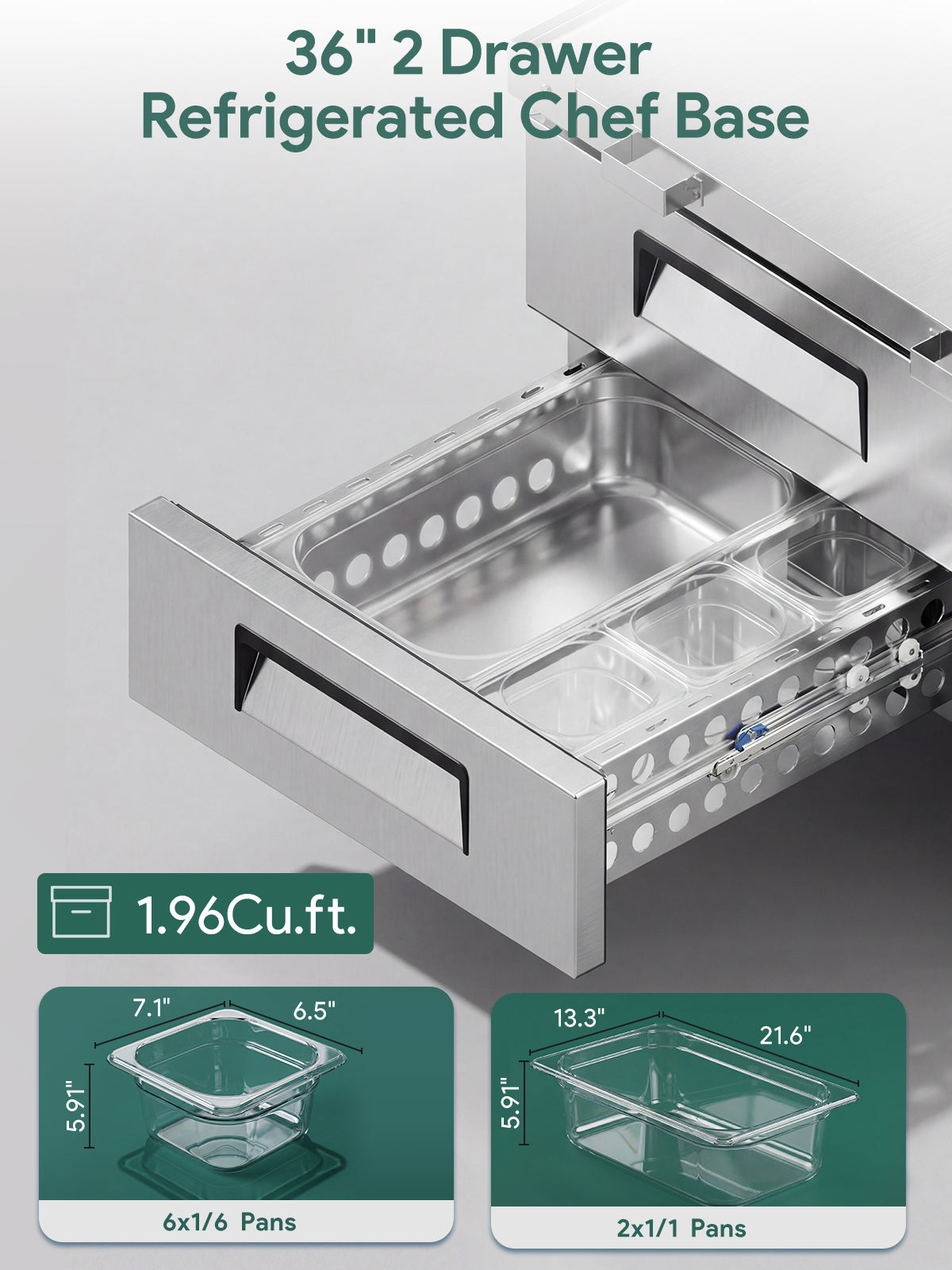 Coolski 36 in. 1.96 cu. ft. Commercial Chef Base Refrigerator with 2 Drawers in Stainless Steel