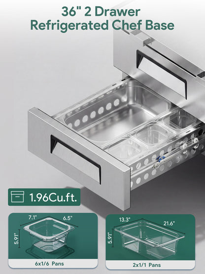 Coolski 36 in. 1.96 cu. ft. Commercial Chef Base Refrigerator with 2 Drawers in Stainless Steel