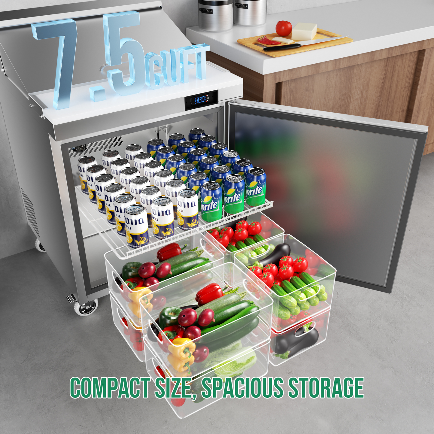 Coolake 27'' W Commercial Refrigerator Sandwich Salad Prep Table, 1 Door Sandwich Fridge with 8 GN 1/6 Pans