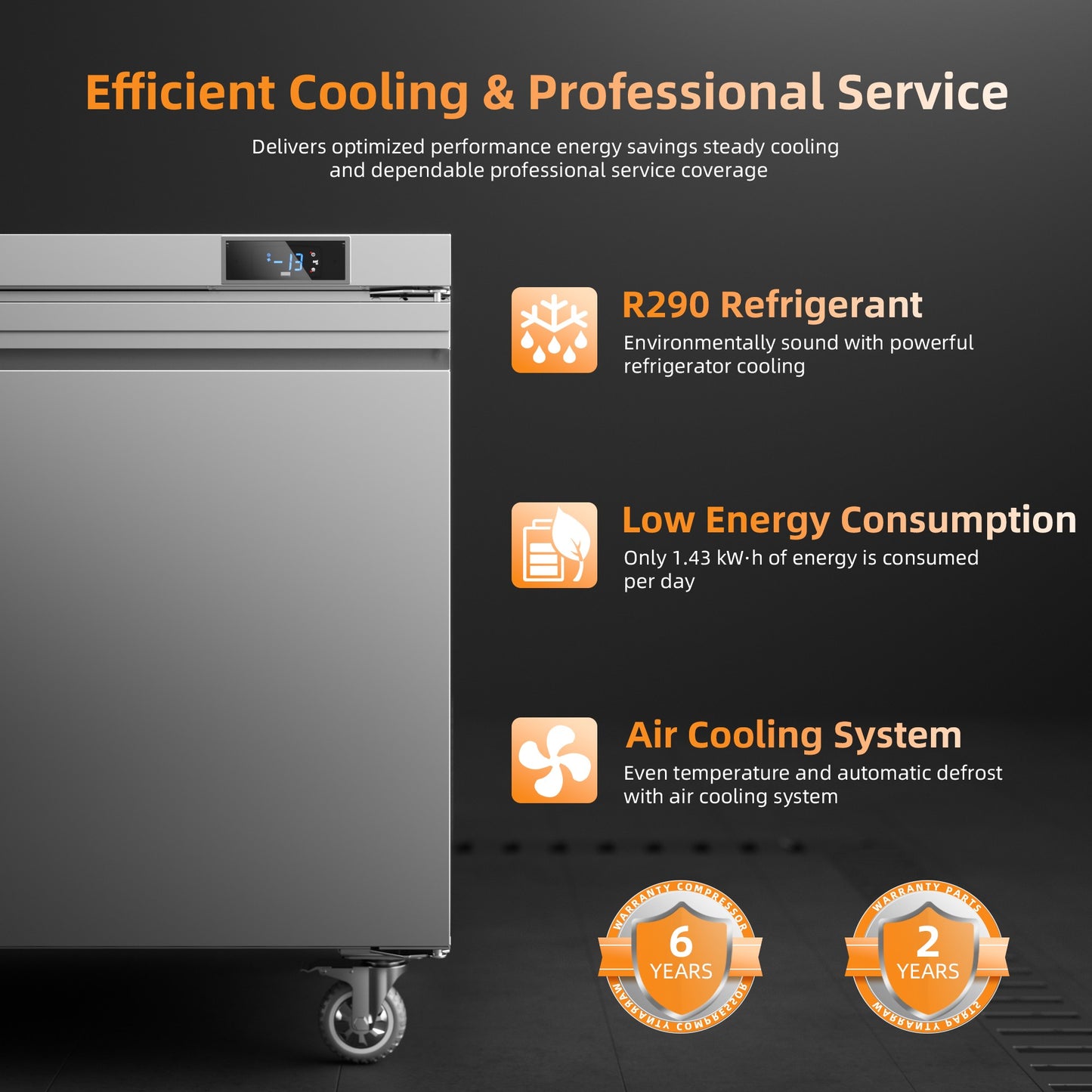 Coolski 60 in. 17.6 cu. ft. Commercial Auto / Cycle Defrost Undercounter Upright Freezer in Stainless Steel