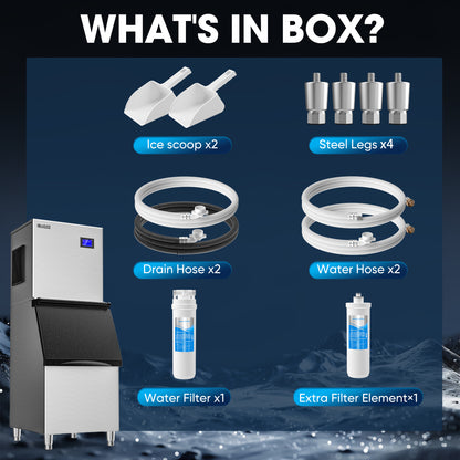 Coolski 22‘’ Commercial Ice Maker Machine 550LBS/24H, Large l Ice Maker with Storage Bin Cube Ice Stainless Steel