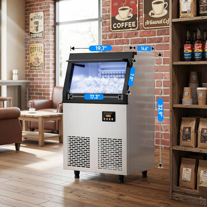Coolski Commercial Ice Machine,200LBS/Day Stainless Steel Freestanding Ice Maker