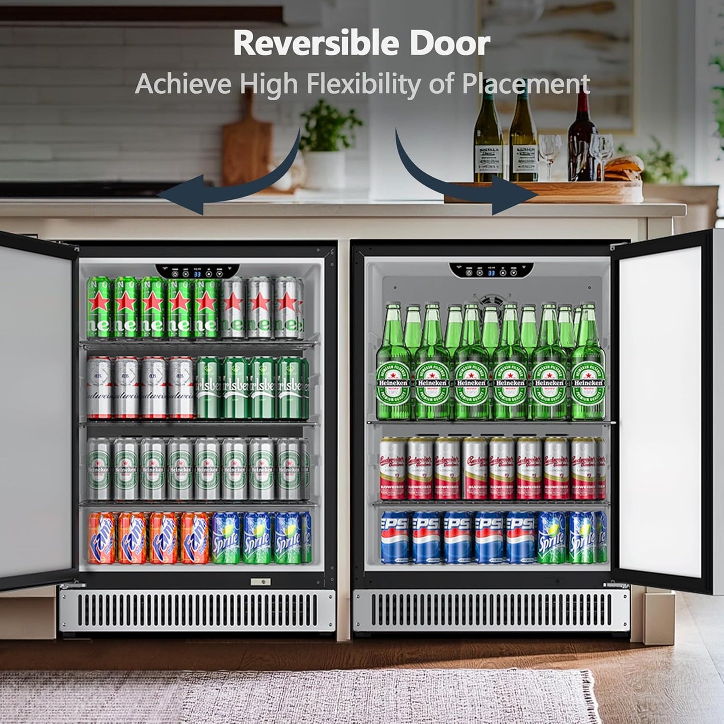 Coolski 24” 180 Cans(12 Oz.) Under Counter Built-In / Freestanding Beverage Refrigerator with Stainless Steel Door