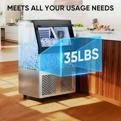 Coolski Commercial Ice Machine,200LBS/Day Stainless Steel Freestanding Ice Maker