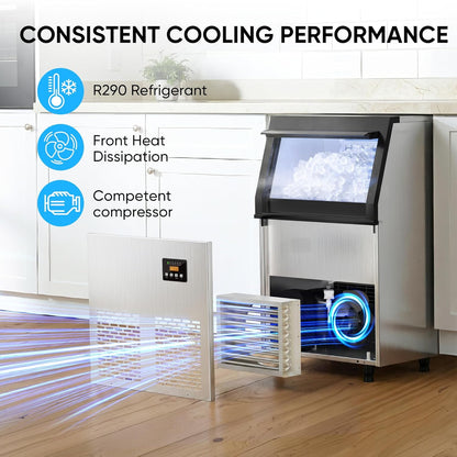Coolski Commercial Ice Machine,200LBS/Day Stainless Steel Freestanding Ice Maker