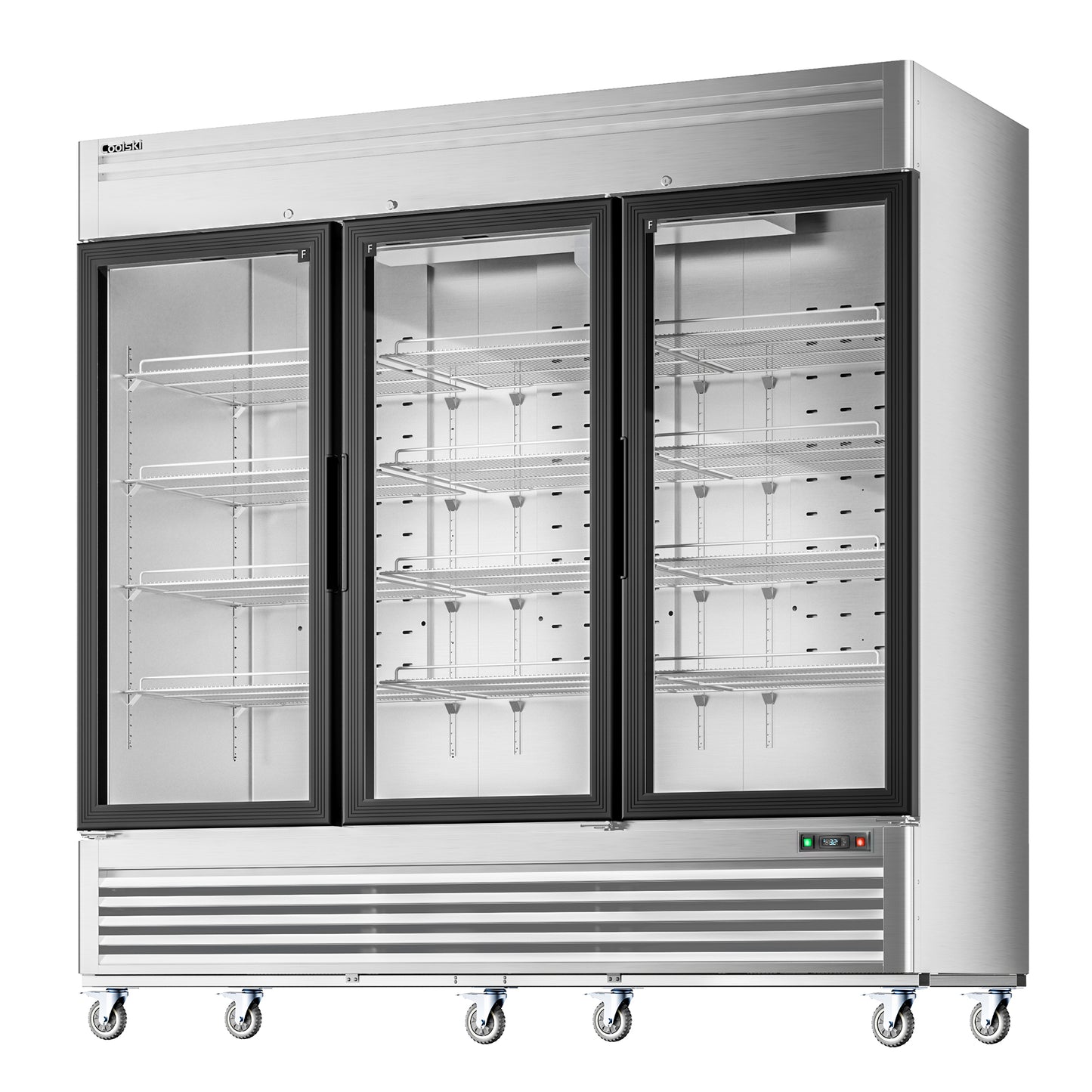 Coolski 82 in. 78.2 cu. ft. Auto / Cycle Defrost 3-Glass Door Commercial Reach In Display Upright Freezer in Stainless Steel