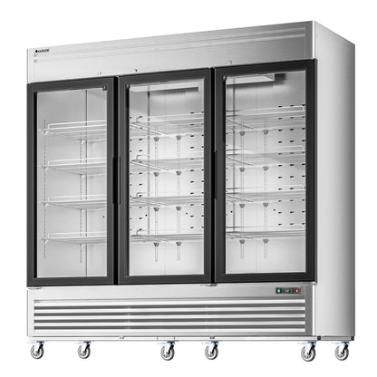 Coolski 82 in. 78.2 cu. ft. Auto / Cycle Defrost 3-Glass Door Commercial Reach In Display Upright Freezer in Stainless Steel