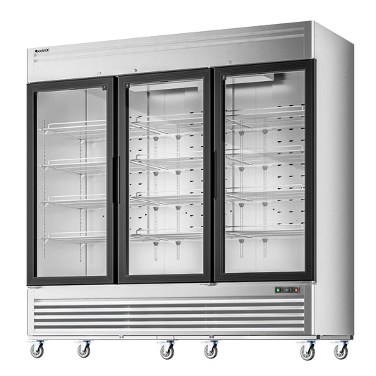 Coolski 82 in. 78.2 cu. ft. Auto / Cycle Defrost 3-Glass Door Commercial Reach In Display Upright Freezer in Stainless Steel