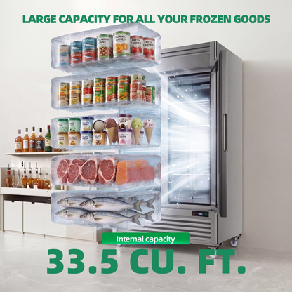 Coolski 40 in. 33.5 cu. ft. Auto / Cycle Defrost 2-Glass Door Commercial Reach In Display Upright Freezer in Stainless Steel