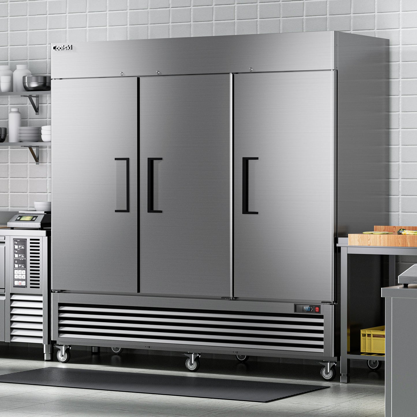 Coolski 82'' Commercial Freezer 3 Doors, Reach-In Upright Freezer for Restaurants Garages, -13 to -5℉ Temp Control Auto Defrost ETL NSF Approved