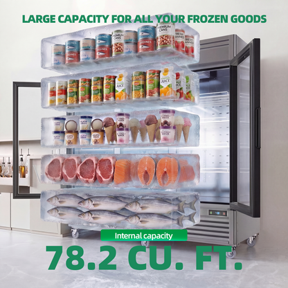 Coolski 82 in. 78.2 cu. ft. Auto / Cycle Defrost 3-Glass Door Commercial Reach In Display Upright Freezer in Stainless Steel