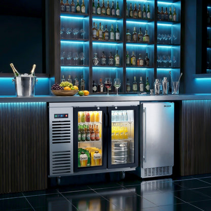 Coolski 48 in. W 15.1 cu. ft. Commercial Under Height Back Bar Cooler Refrigerator with Glass Door in Stainless Steel