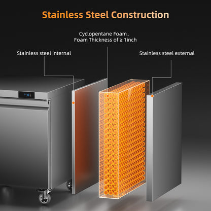 Coolski 60 in. 17.6 cu. ft. Commercial Auto / Cycle Defrost Undercounter Upright Freezer in Stainless Steel