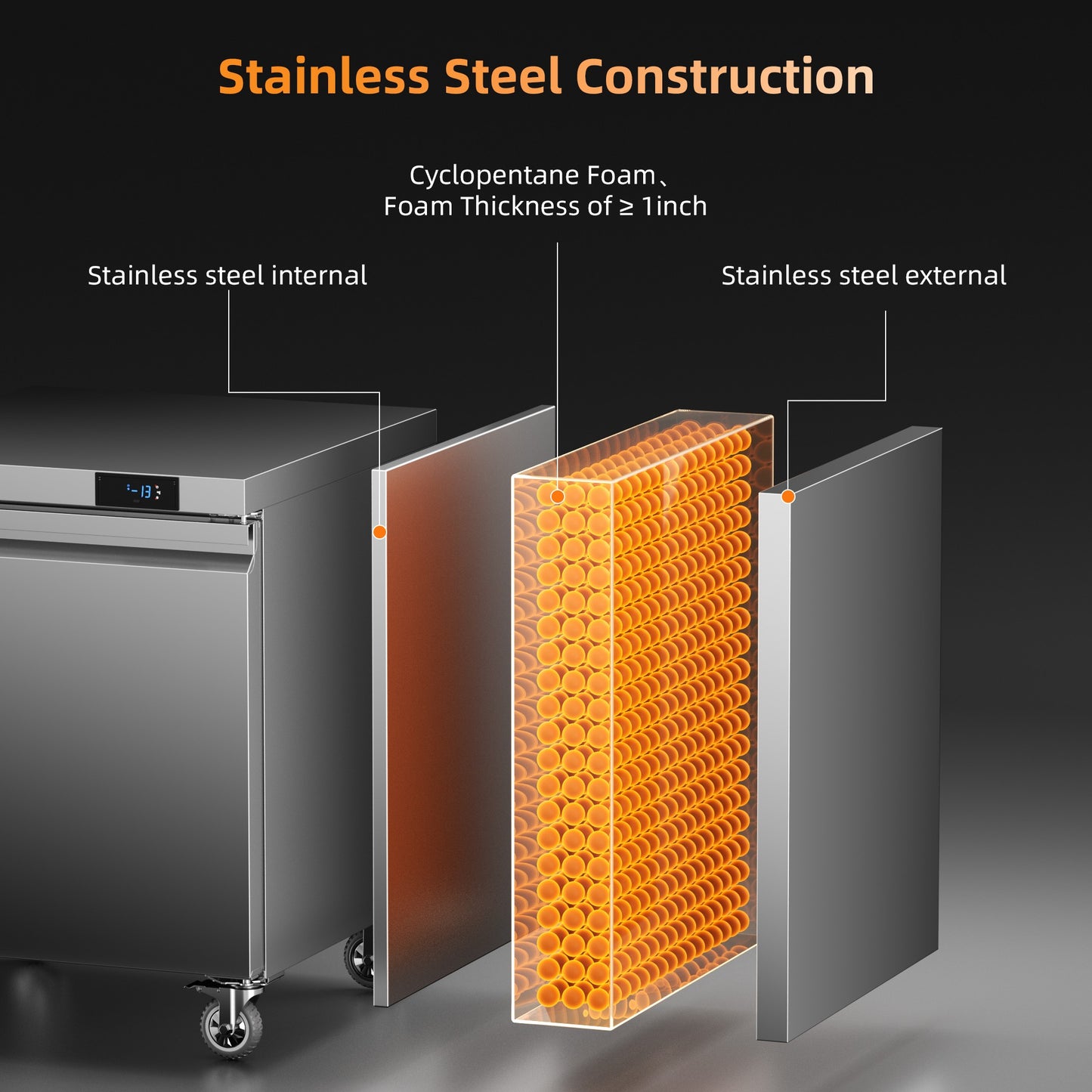 Coolski 27 in. 7.5 cu. ft. Commercial Auto / Cycle Defrost Undercounter Upright Freezer in Stainless Steel