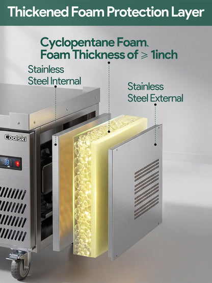 Coolski 60 in. 4.33 cu. ft. Commercial Chef Base Refrigerator with 2 Drawers in Stainless Steel