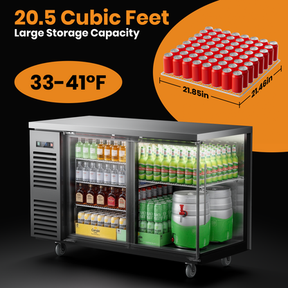 Coolski 60 in. W 20.5 cu. ft. Commercial Solid Door Under Back Bar Cooler Refrigerator in Black Stainless Steel