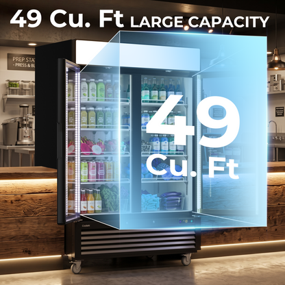 Coolski Commercial 54 W’’ Commercial Display Refrigerator, 49 Cu. Ft Glass Door Cooler, Upright Merchandiser Drink Fridge for Bar, Restaurant, shop, Customizable Top Light Box, Auto Defrost