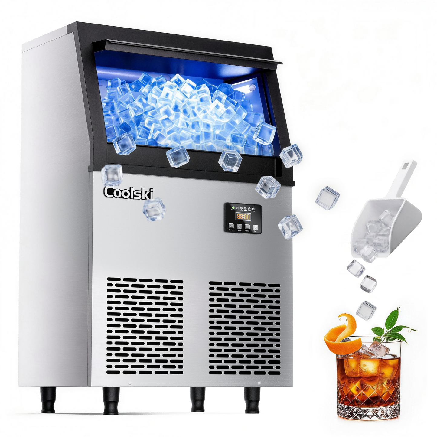 Coolski Commercial Ice Maker Machine, 200lbs/24H with 35lbs Ice Storage