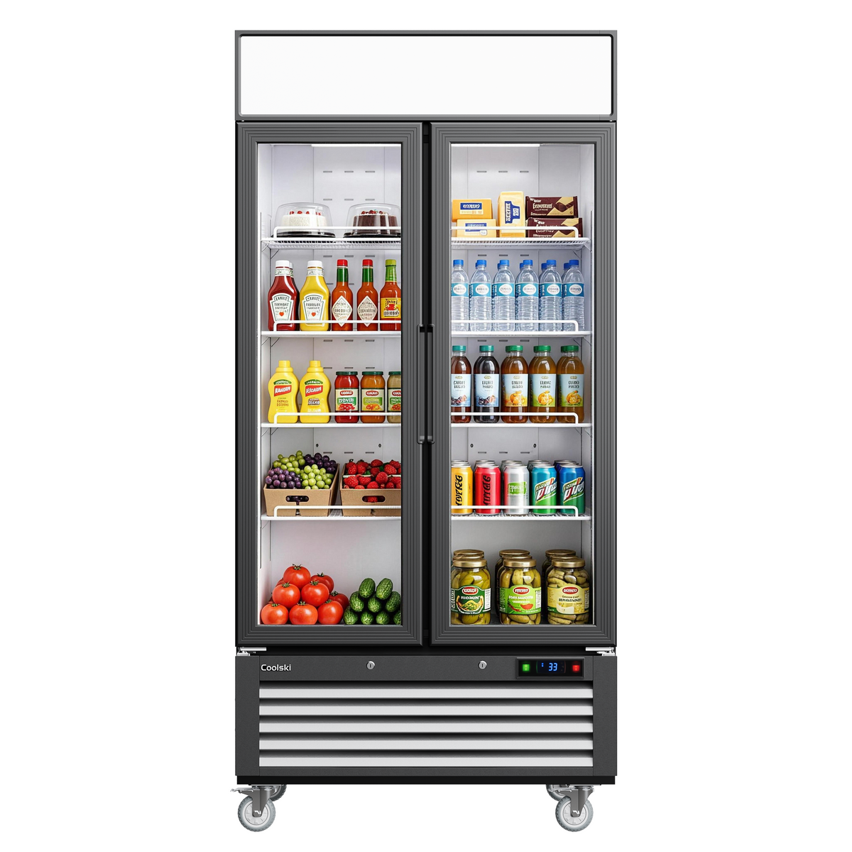 Coolski Commercial 40 W’’ Commercial Display Refrigerator, 35 Cu. Ft Glass Door Cooler, Upright Merchandiser Drink Fridge for Bar, Restaurant, shop, Customizable Top Light Box, Auto Defrost