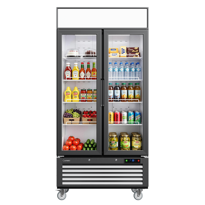 Coolski Commercial 40 W’’ Commercial Display Refrigerator, 35 Cu. Ft Glass Door Cooler, Upright Merchandiser Drink Fridge for Bar, Restaurant, shop, Customizable Top Light Box, Auto Defrost