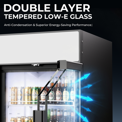 Coolski Commercial 27 W’’ Commercial Display Refrigerator, 19.42 Cu. Ft Glass Door Cooler, Upright Merchandiser Drink Fridge for Bar, Restaurant, shop, Customizable Top Light Box, Auto Defrost