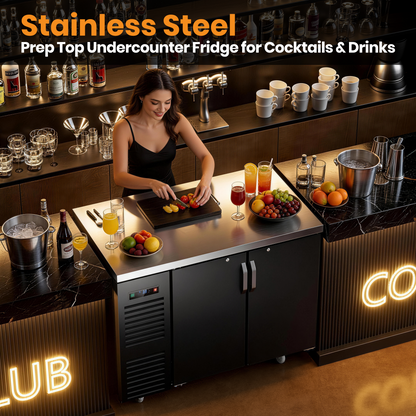 Coolski 48 in. W 15.1 cu. ft. Commercial Solid Door Under Back Bar Cooler Refrigerator in Black Stainless Steel