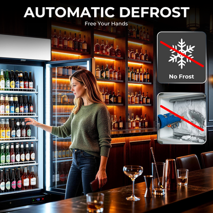 Coolski Commercial 27 W’’ Commercial Display Refrigerator, 19.42 Cu. Ft Glass Door Cooler, Upright Merchandiser Drink Fridge for Bar, Restaurant, shop, Customizable Top Light Box, Auto Defrost