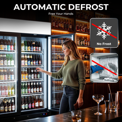 Coolski Commercial 40 W’’ Commercial Display Refrigerator, 35 Cu. Ft Glass Door Cooler, Upright Merchandiser Drink Fridge for Bar, Restaurant, shop, Customizable Top Light Box, Auto Defrost
