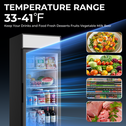 Coolski Commercial 54 W’’ Commercial Display Refrigerator, 49 Cu. Ft Glass Door Cooler, Upright Merchandiser Drink Fridge for Bar, Restaurant, shop, Customizable Top Light Box, Auto Defrost