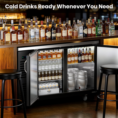 Coolski 60 in. W 20.5 cu. ft. Commercial Solid Door Under Back Bar Cooler Refrigerator in Black Stainless Steel