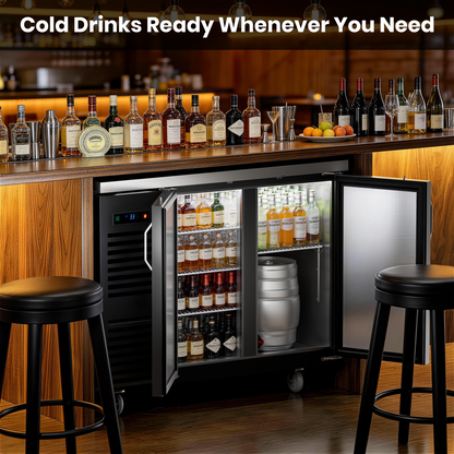 Coolski 48 in. W 15.1 cu. ft. Commercial Solid Door Under Back Bar Cooler Refrigerator in Black Stainless Steel