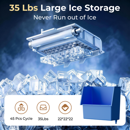 Coolski Commercial Ice Maker Machine, 200lbs/24H with 35lbs Ice Storage