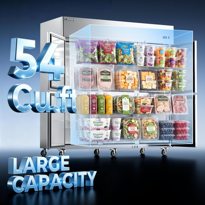 Coolski Commercial 6 Half Door Reach-In Refrigerator, 54 Cu.ft Solid Door Upright Fridge, 72" W Stainless Steel Industrial Cooler with 9 Adjustable Shelves, Auto-Defrost, Fan Cooling