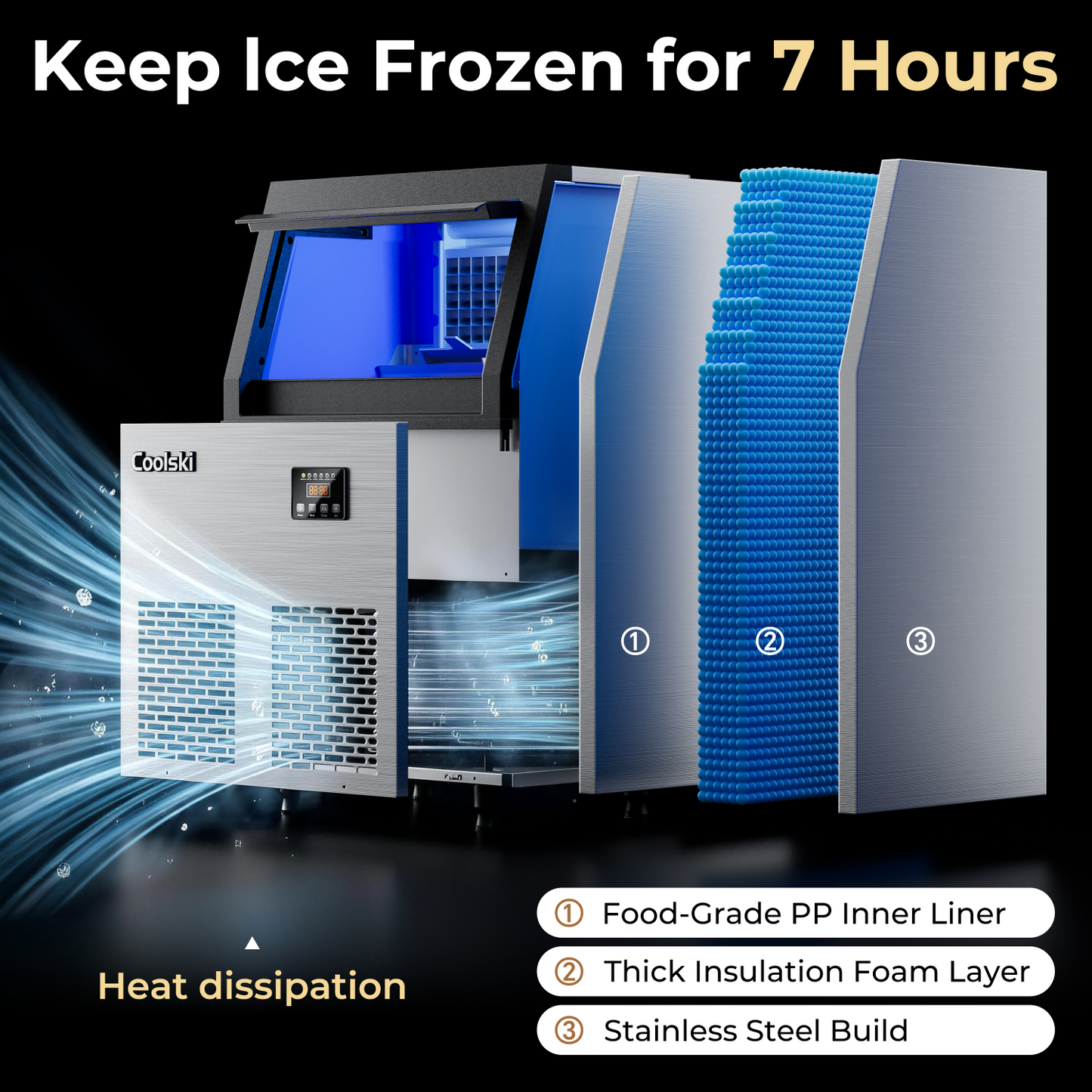 Coolski Commercial Ice Maker Machine, 200lbs/24H with 35lbs Ice Storage