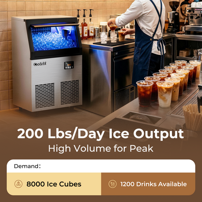 Coolski Commercial Ice Maker Machine, 200lbs/24H with 35lbs Ice Storage