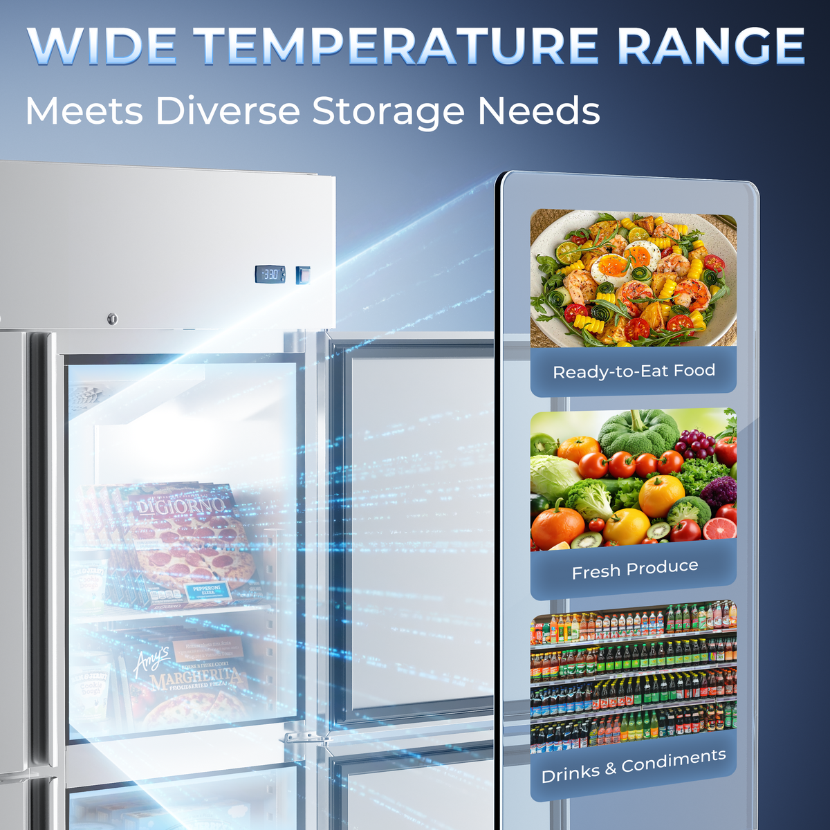 Coolski Commercial 6 Half Door Reach-In Refrigerator, 54 Cu.ft Solid Door Upright Fridge, 72" W Stainless Steel Industrial Cooler with 9 Adjustable Shelves, Auto-Defrost, Fan Cooling