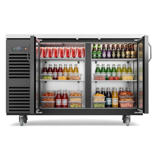Coolski 60 in. W 20.5 cu. ft. Commercial Solid Door Under Back Bar Cooler Refrigerator in Black Stainless Steel