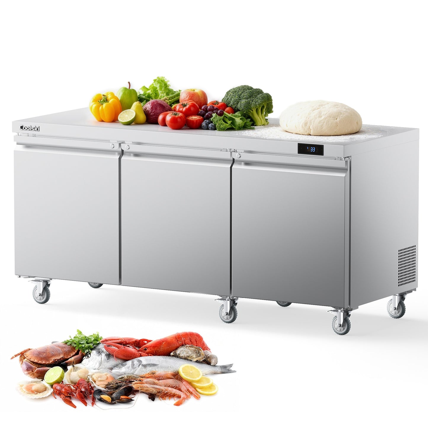 Coolski 72 in. Commercial Undercounter Refrigerator Sandwich & Salad Prep Table, 20.9 cu. ft. Stainless Steel Food Prep Station
