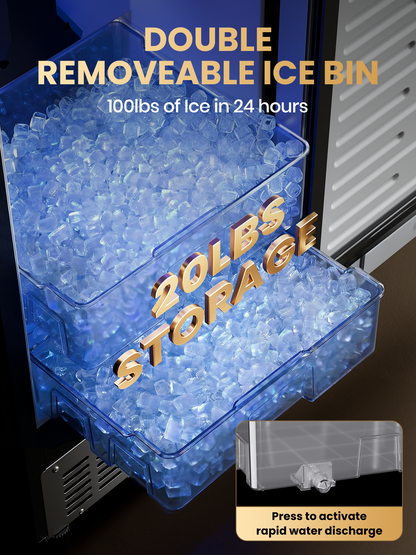 Coolski 15 in. 100lbs/24H Commercial Nugget Ice Maker in Black, Bulit-in/Freestanding, Auto-Cleaning