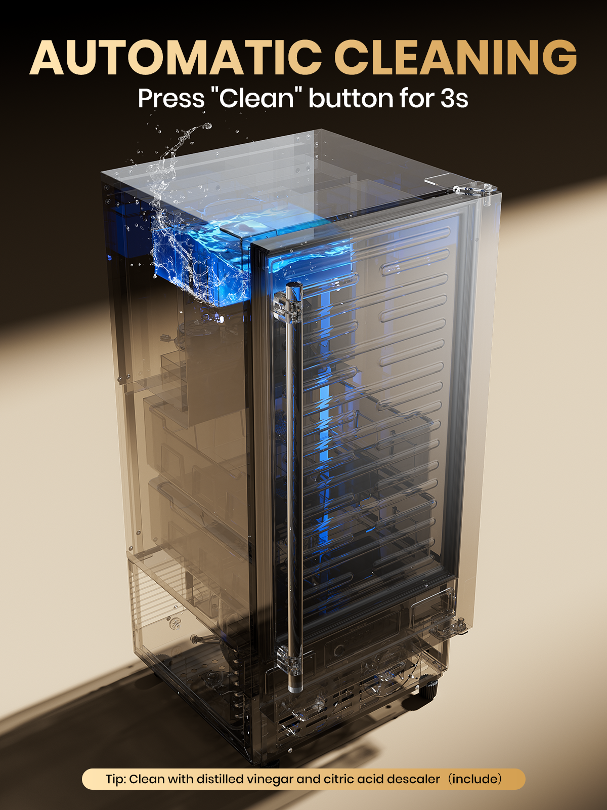 Coolski 15 in. 100lbs/24H Commercial Nugget Ice Maker in Black, Bulit-in/Freestanding, Auto-Cleaning